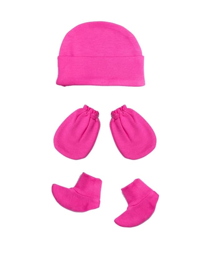 Rosa Mystica New Born Baby Infant Soft Cotton Mitten Sets with Cap and Booties (Set of 4, Multi Color)