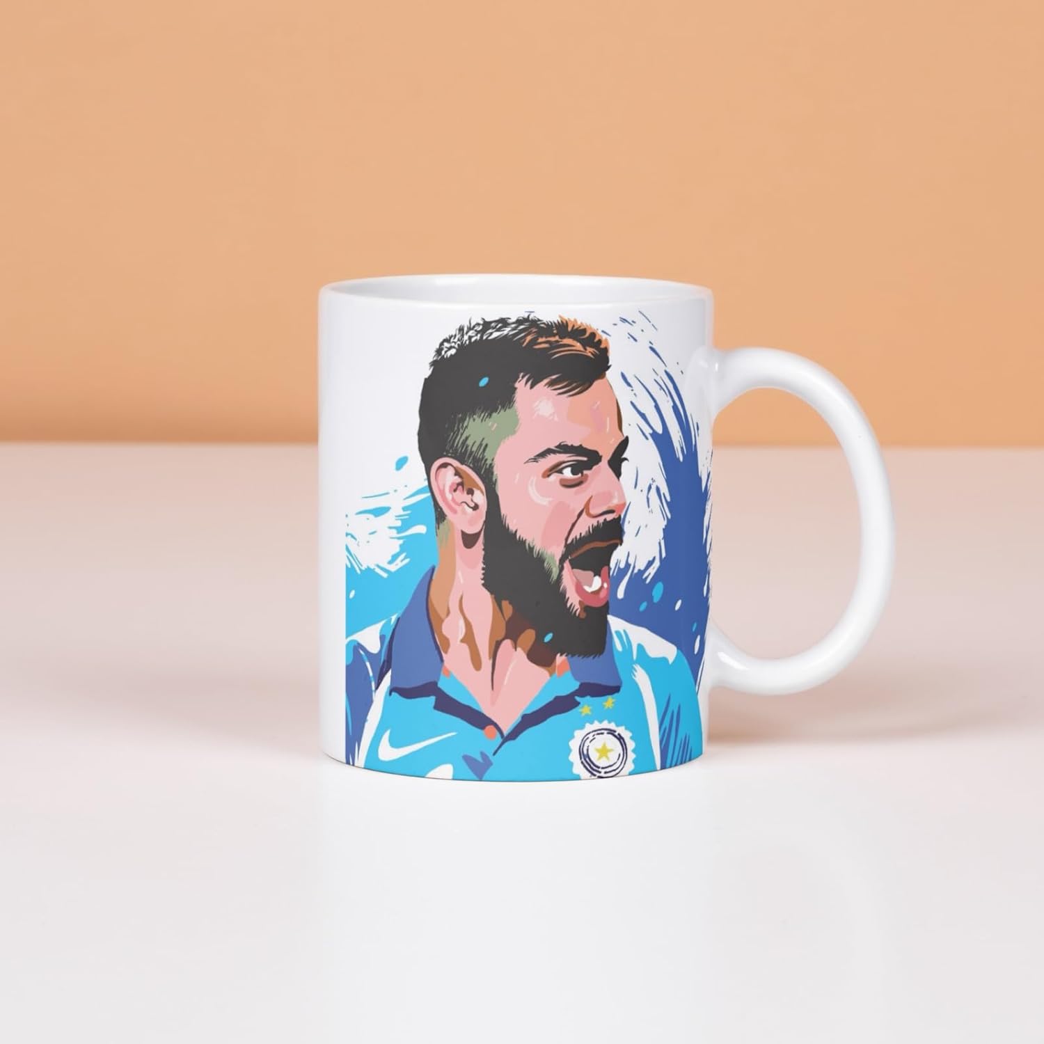 Rosa Mystica Virat Kohli Printed Coffee Mug Gift for Cricket Lovers | Mug for Virat Fans | Gift for Cricket Fans Brother, Friend, Boss, Colleagues (White) - 300 ml