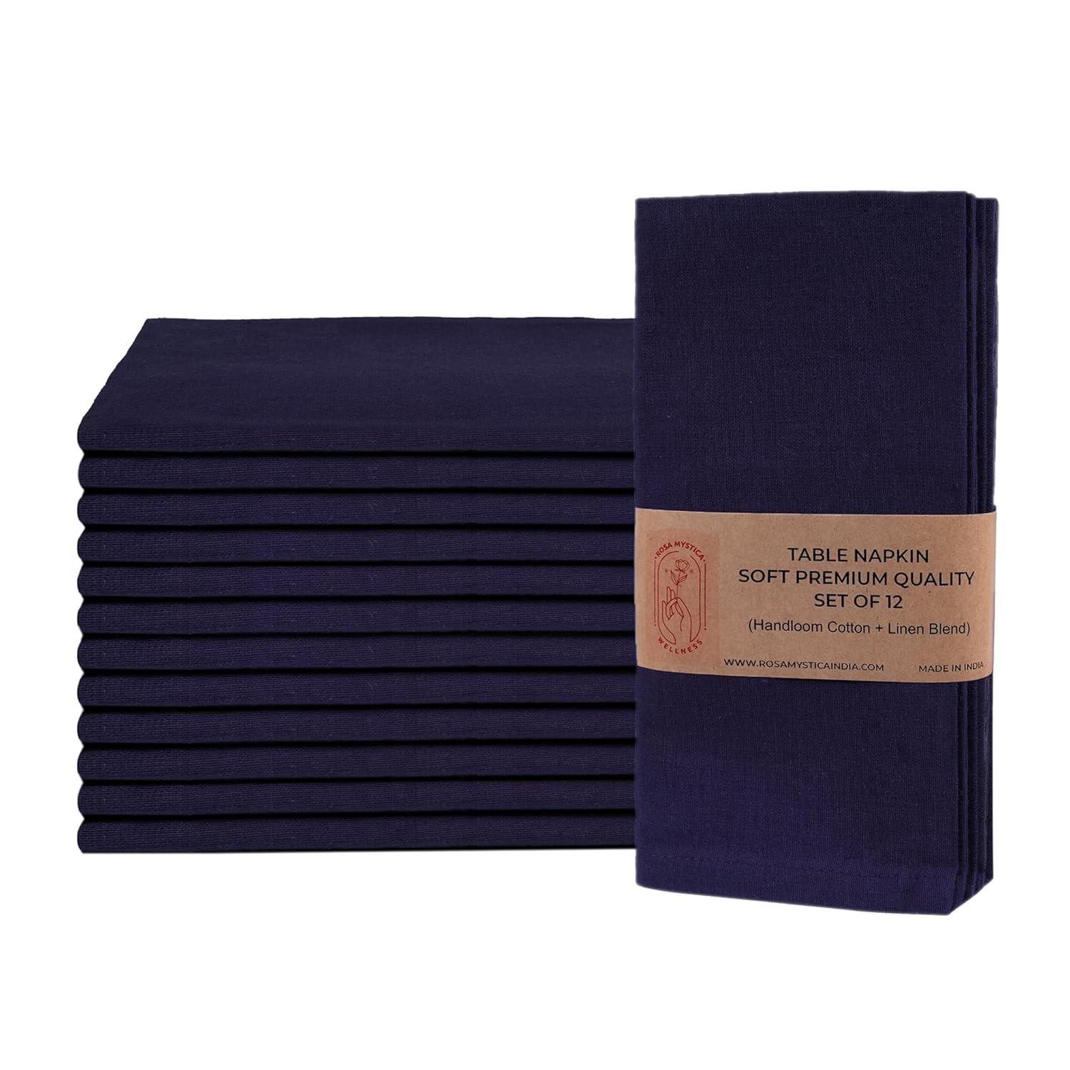Rosa Mystica Cloth Napkins 18x18 Inches, 85% Cotton 15% Linen Dinner Napkins with Hemmed Edges, Washable Napkins Ideal for Parties, Weddings and Dinners (Carbon Black, Pack of 6)