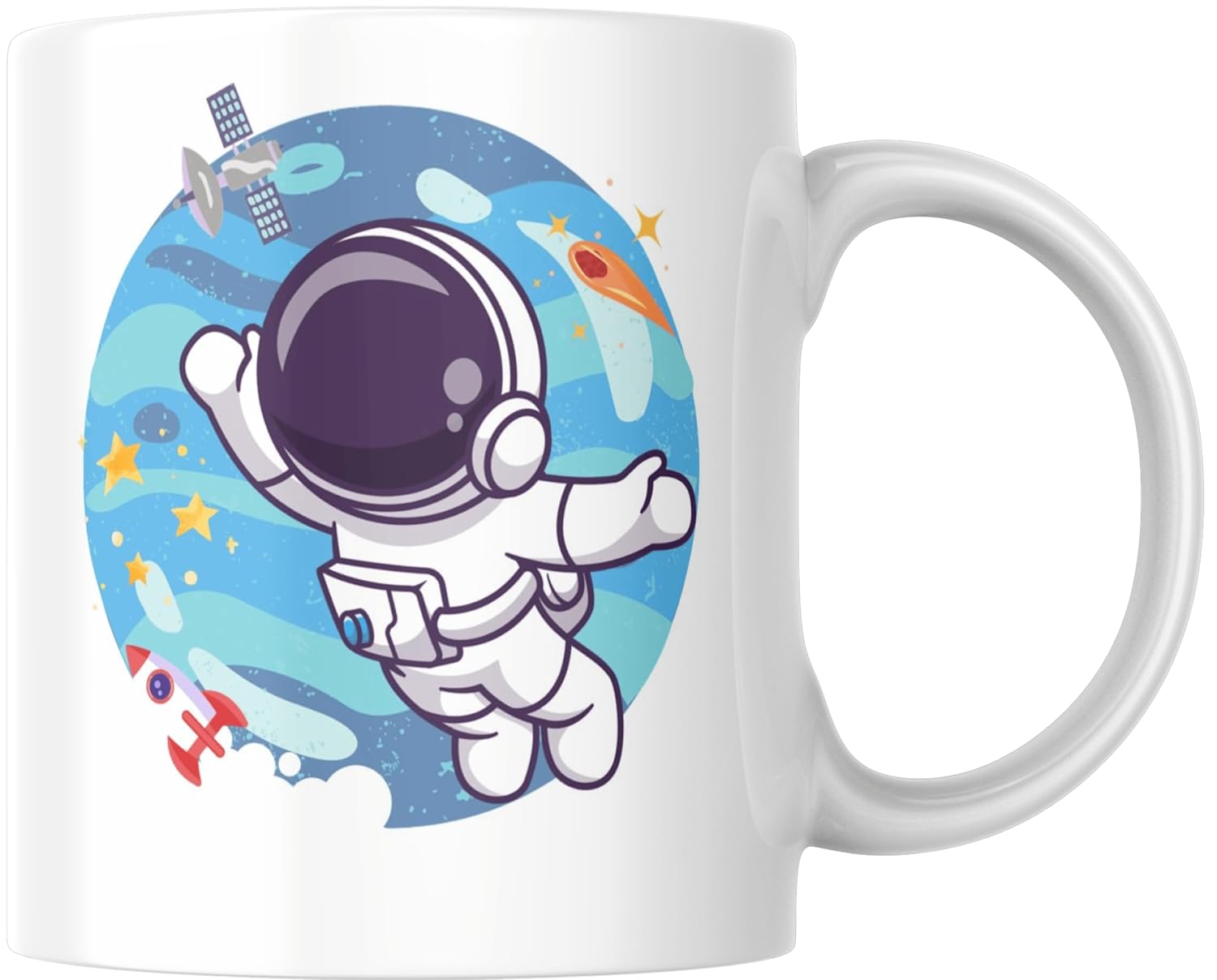 Rosa Mystica Glossy Printed Coffee Mug/Cup for Tea Coffee Lovers in Cute Rocket in Space Print Ceramic Mug 300 ml - White Brand: Rosa Mystica