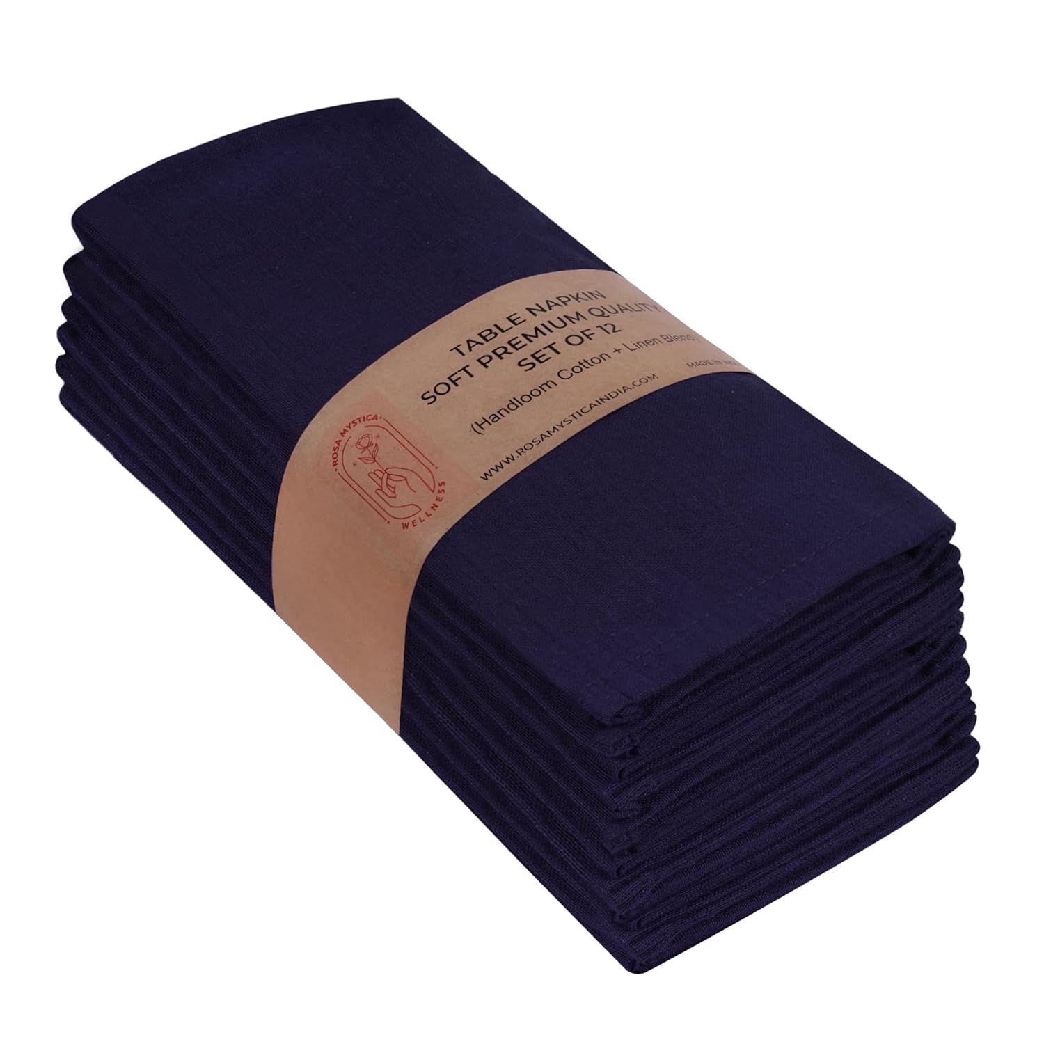 Rosa Mystica Cloth Napkins 18x18 Inches, 85% Cotton 15% Linen Dinner Napkins with Hemmed Edges, Washable Napkins Ideal for Parties, Weddings and Dinners (Carbon Black, Pack of 6)