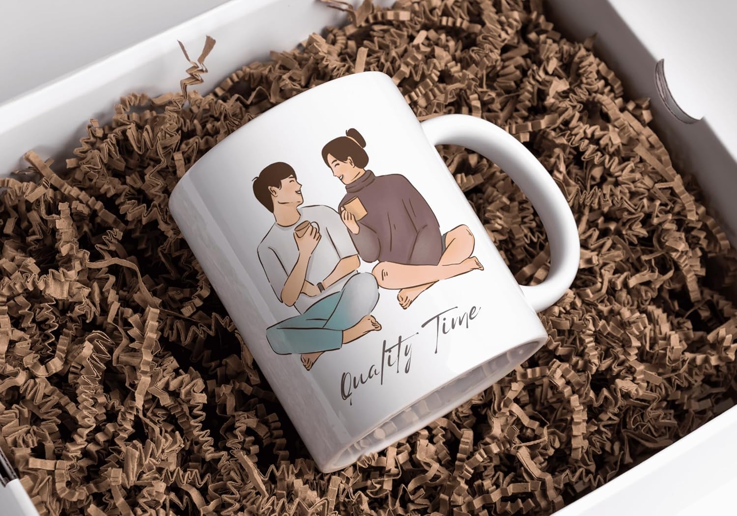 Rosa Mystica Quoted Couple Coffee Mug (Quality Time) Ceramic White Tea/Coffee Mug for Gift, for Daily Use -300 ml