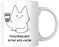 Rosa Mystica Cute Cat Printed Coffee Mug/Cup (Everything Gets Better with Coffee Quote Print) Ceramic Mug 300 ml - White