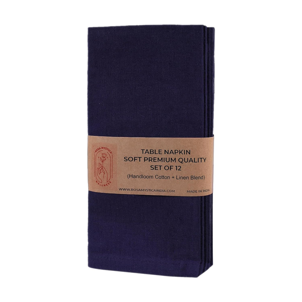 Rosa Mystica Cloth Napkins 18x18 Inches, 85% Cotton 15% Linen Dinner Napkins with Hemmed Edges, Washable Napkins Ideal for Parties, Weddings and Dinners (Carbon Black, Pack of 6)