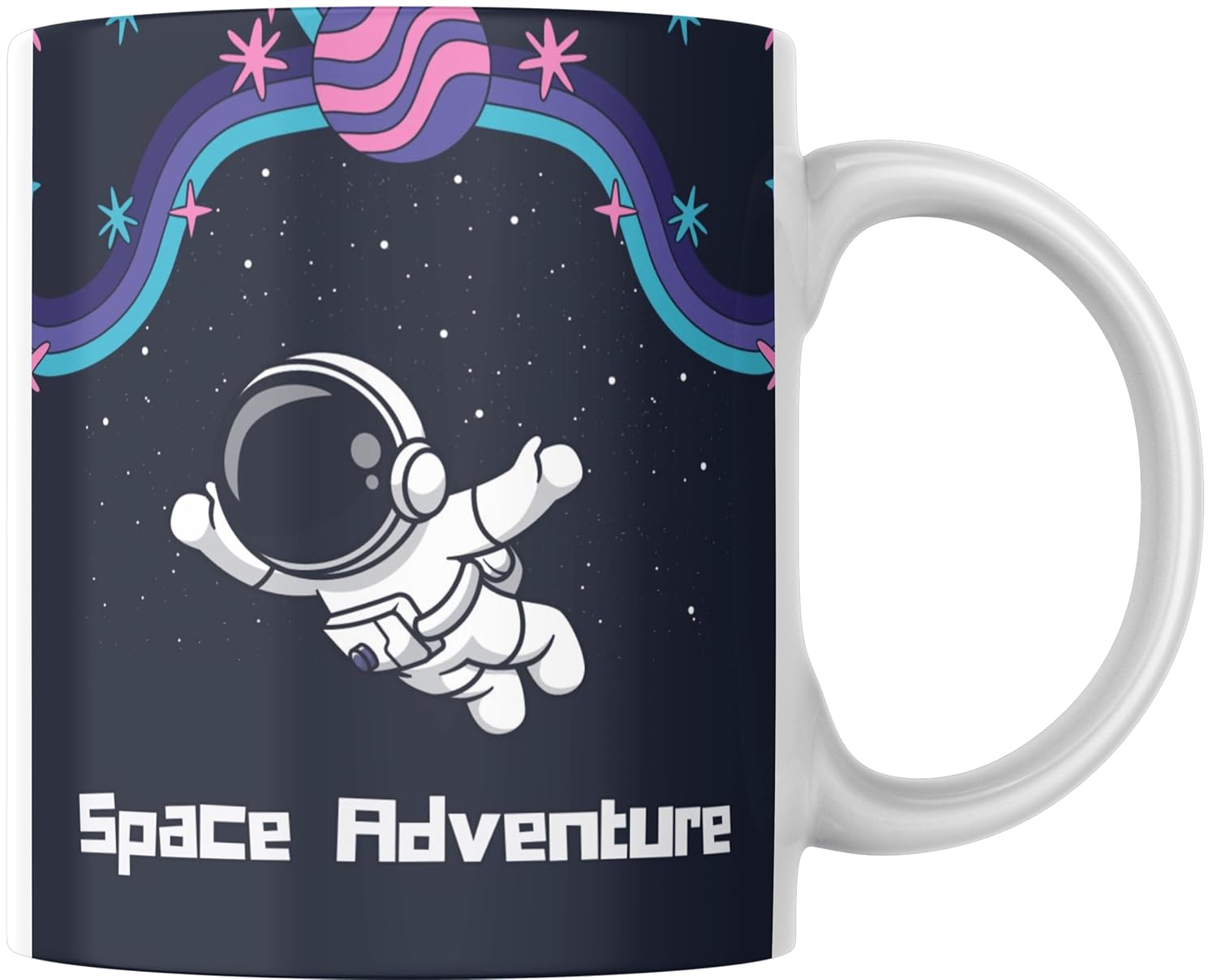Rosa Mystica Glossy Printed Coffee Mug/Cup for Tea Coffee Lovers in Cute Rocket in Space Print Ceramic Mug 300 ml - White Brand: Rosa Mystica