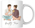 Rosa Mystica Quoted Couple Coffee Mug (Quality Time) Ceramic White Tea/Coffee Mug for Gift, for Daily Use -300 ml