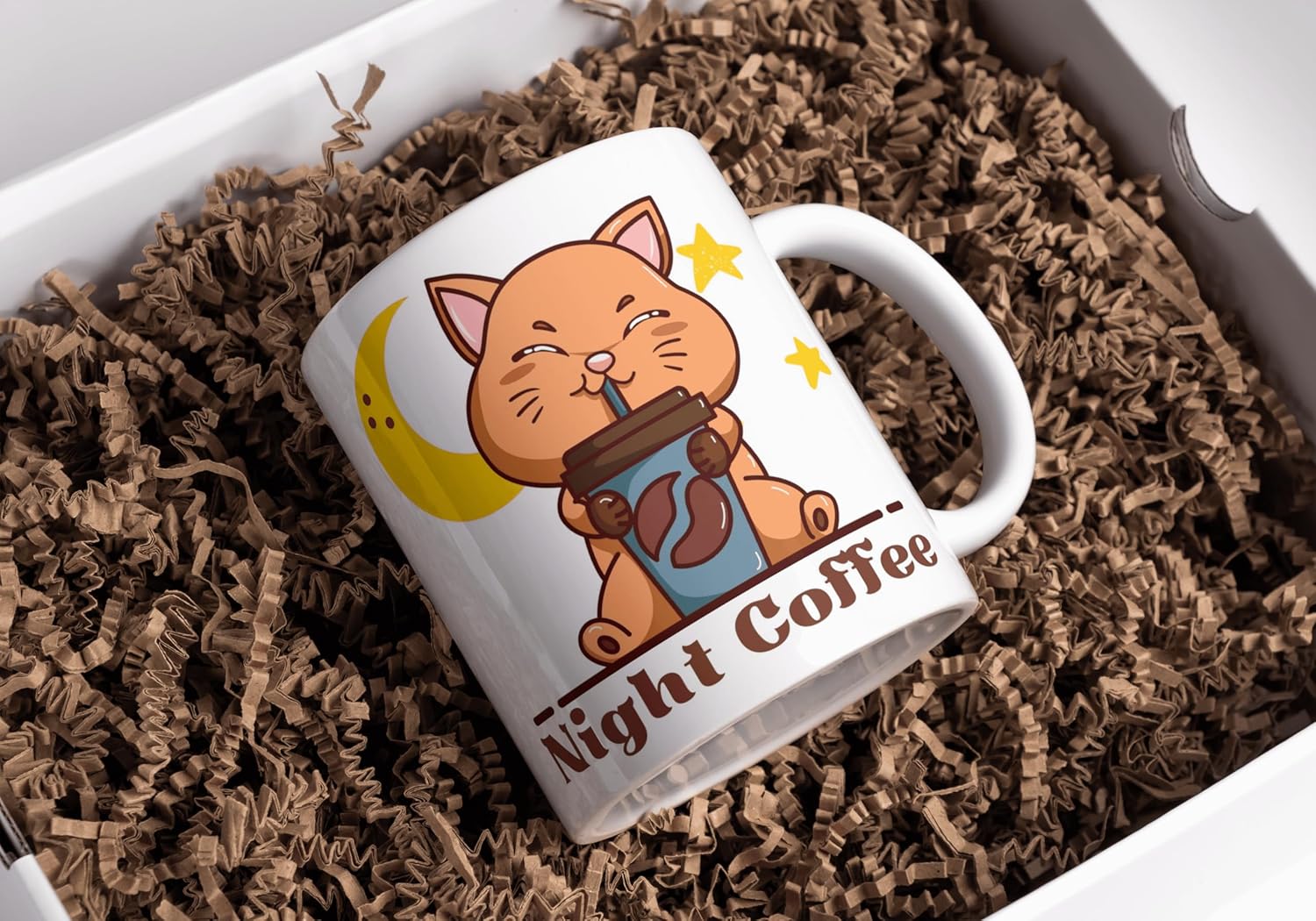 Rosa Mystica Designer Printed Coffee Mug/Cup for Coffee/Tea Lovers (Night Coffee Design Print) Ceramic Mug 300 ml - White